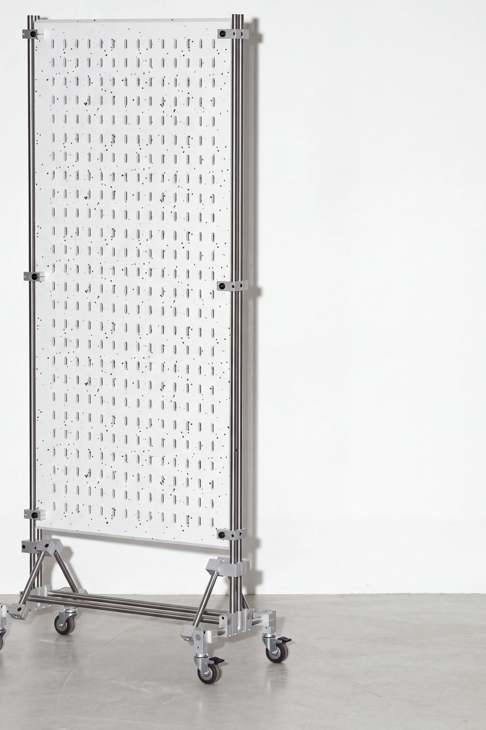 Workshop, pegboard stand for hooks, white, black flecks