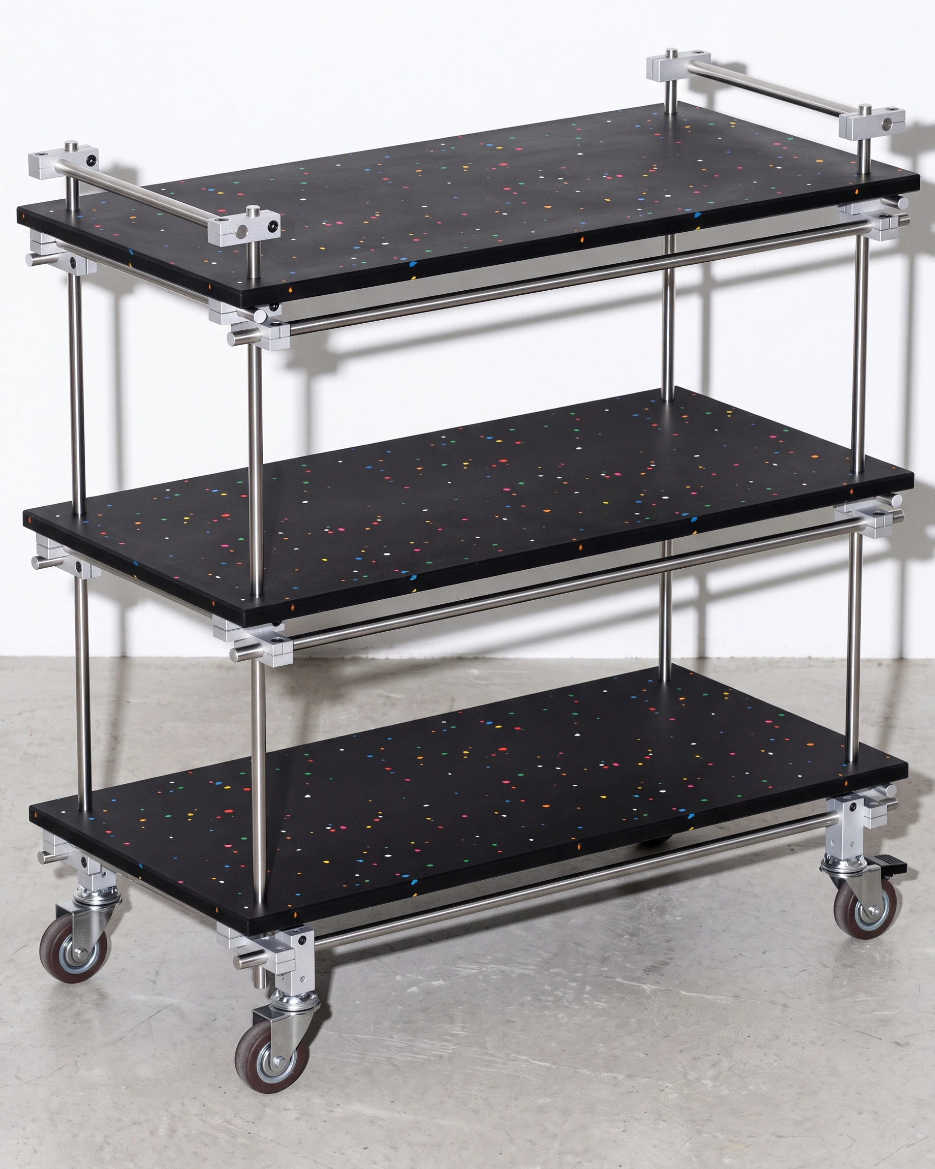 Bartender, trolley 600, black, colour flecks: front left view