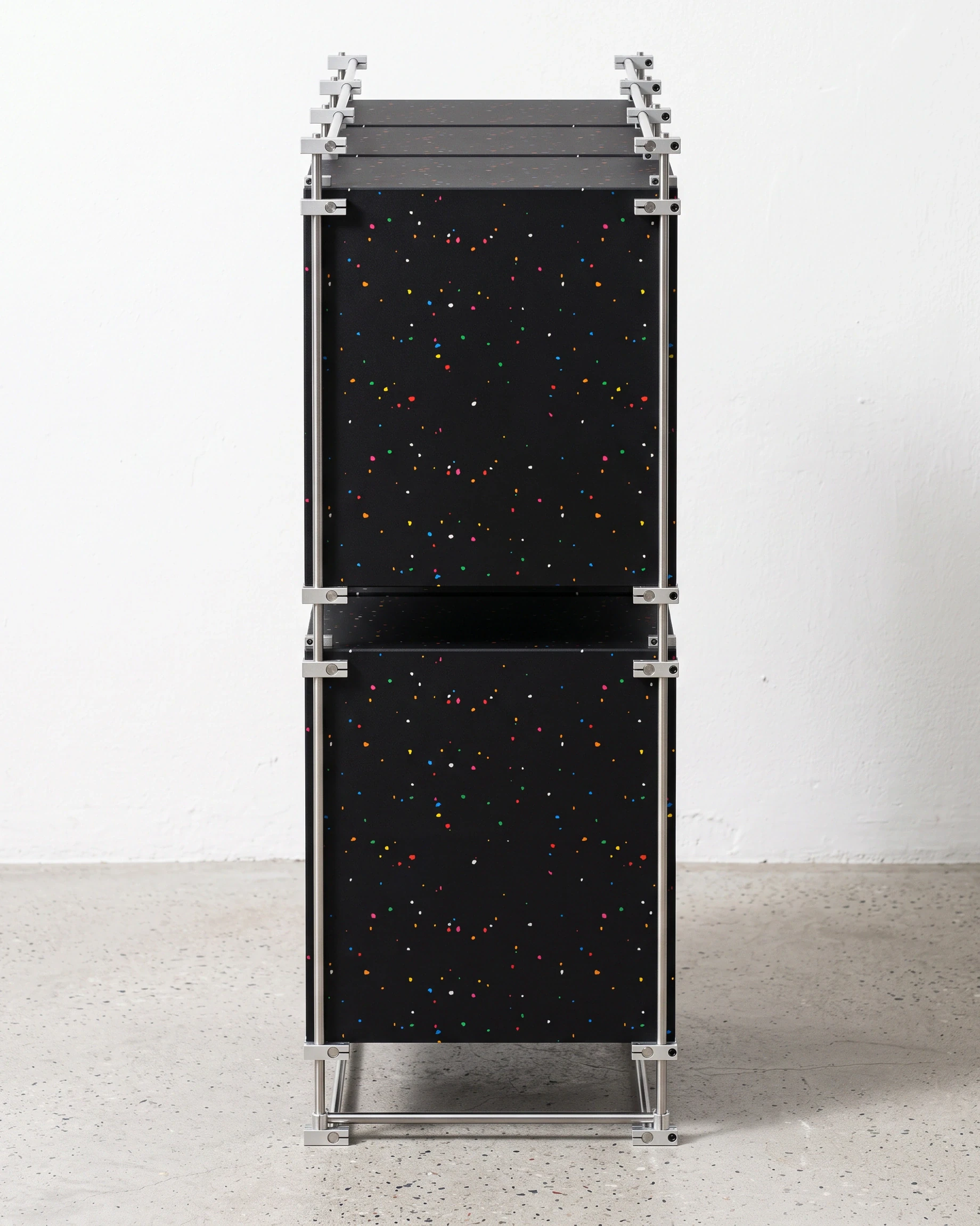 Archivist, cube shelving 3 × 2, black, colour flecks: side view