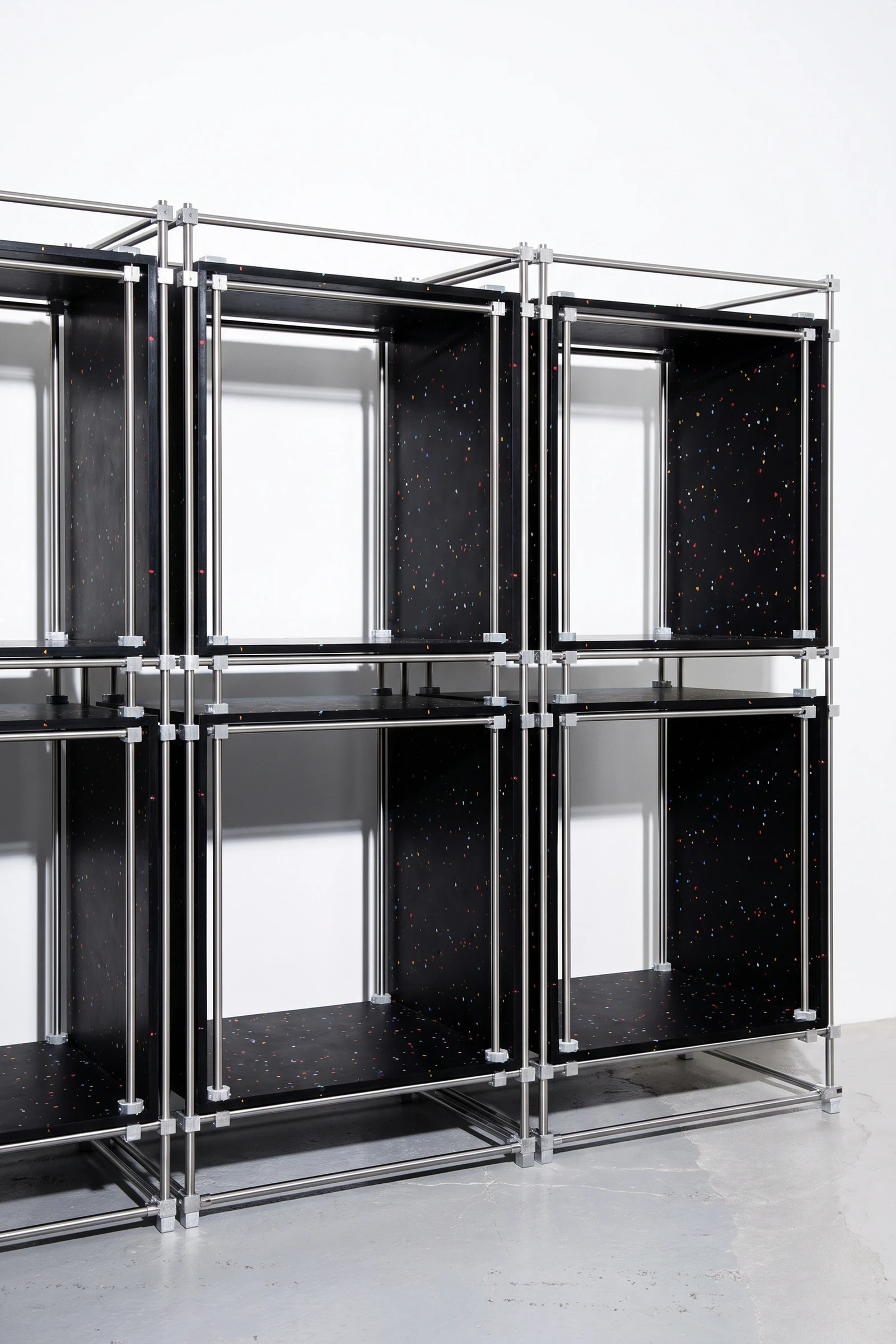 Archivist, cube shelving 3 × 2, black, colour flecks