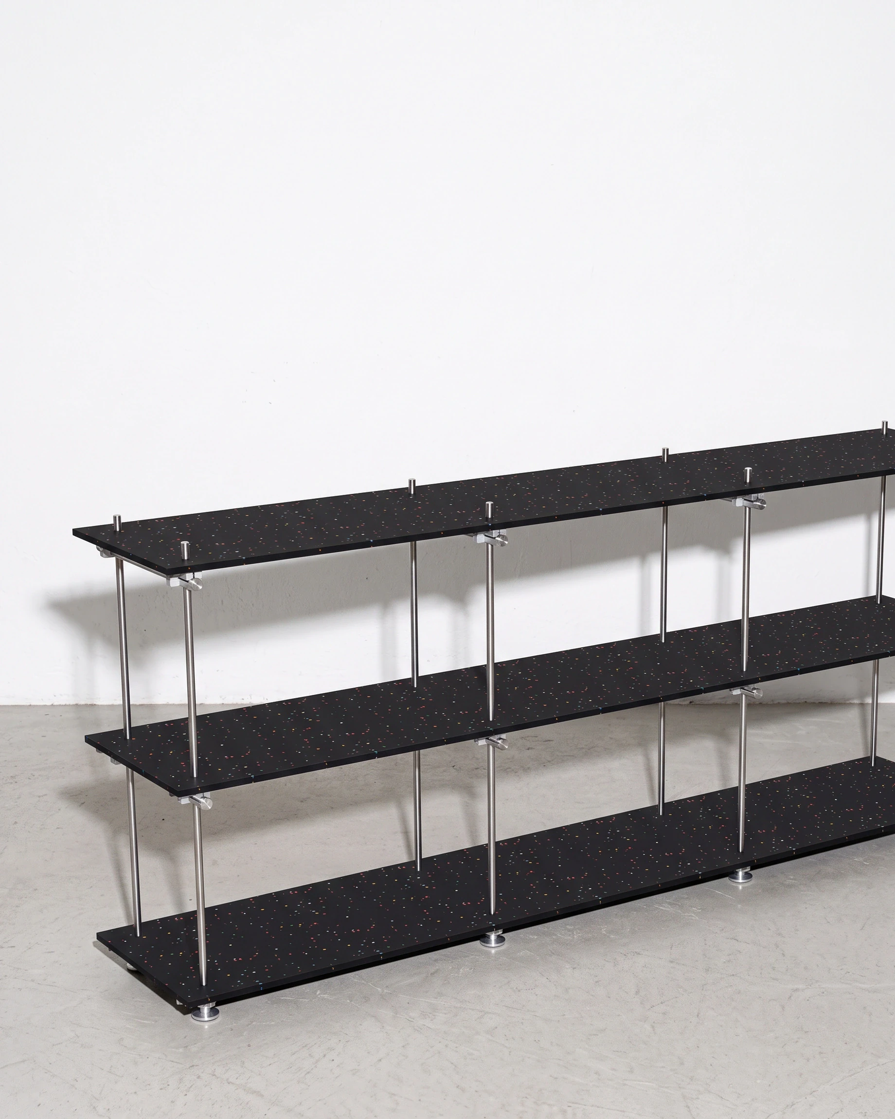 Collector, display shelving 2000, black, colour flecks: front left view
