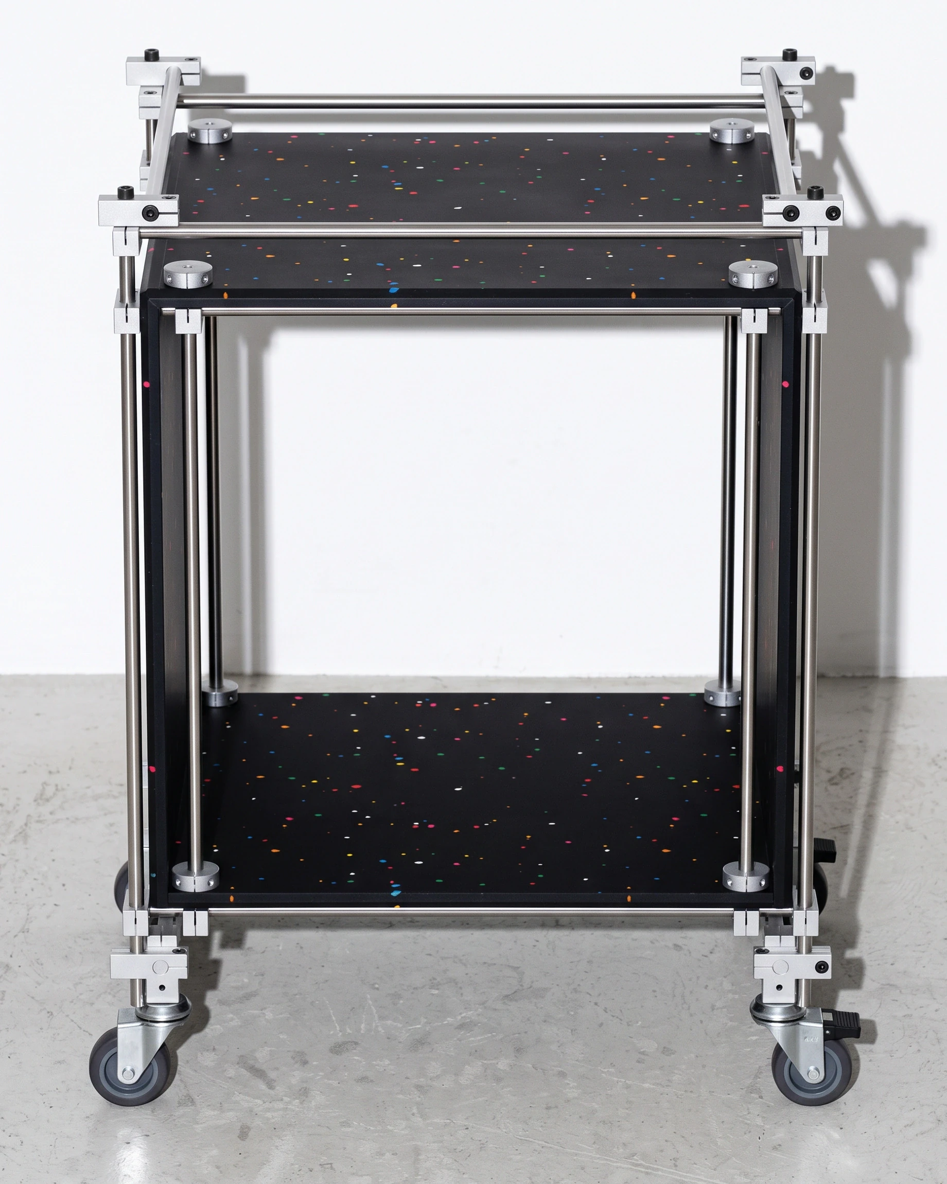 Nomad, cube shelving 450, black, colour flecks: front view