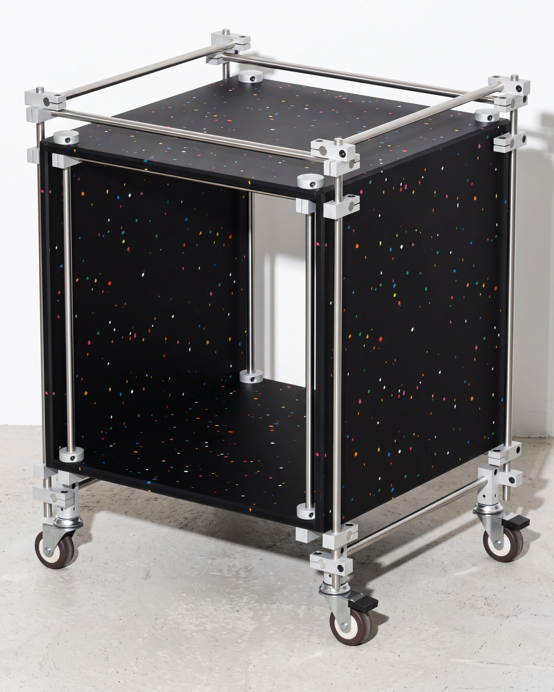 Nomad, cube shelving 450, black, colour flecks: front right view