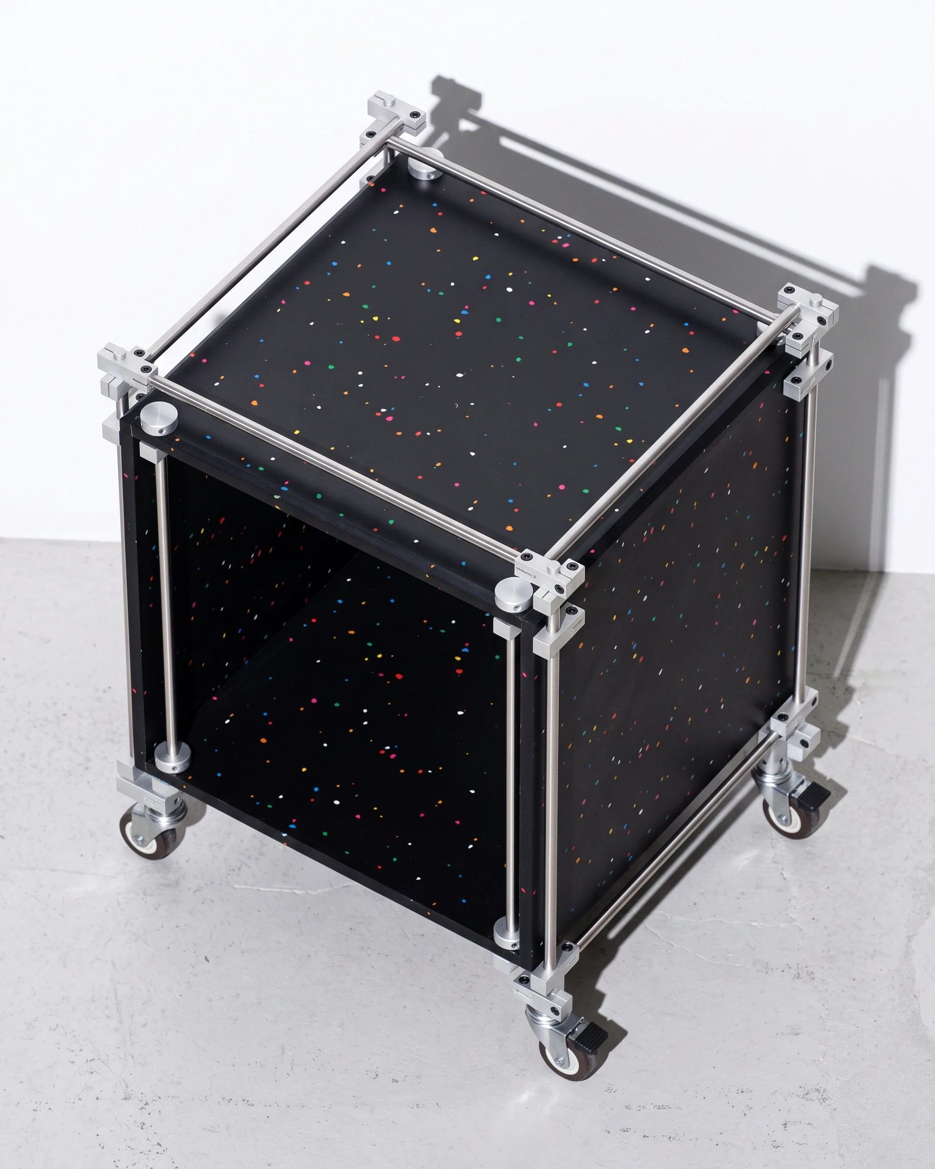 Nomad, cube shelving 450, black, colour flecks: top view