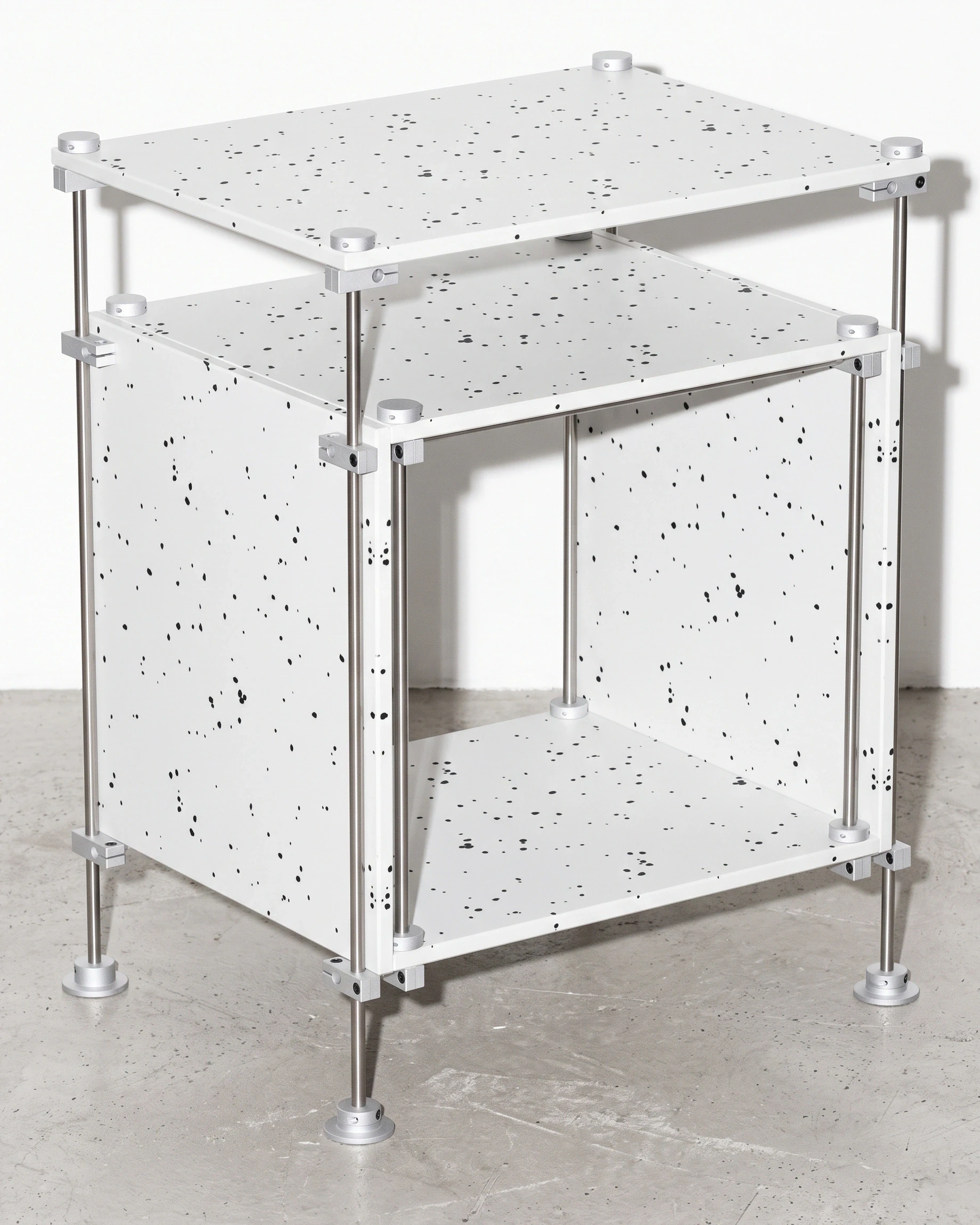 Sleepyhead, cube shelving 500, white, black flecks: front left view