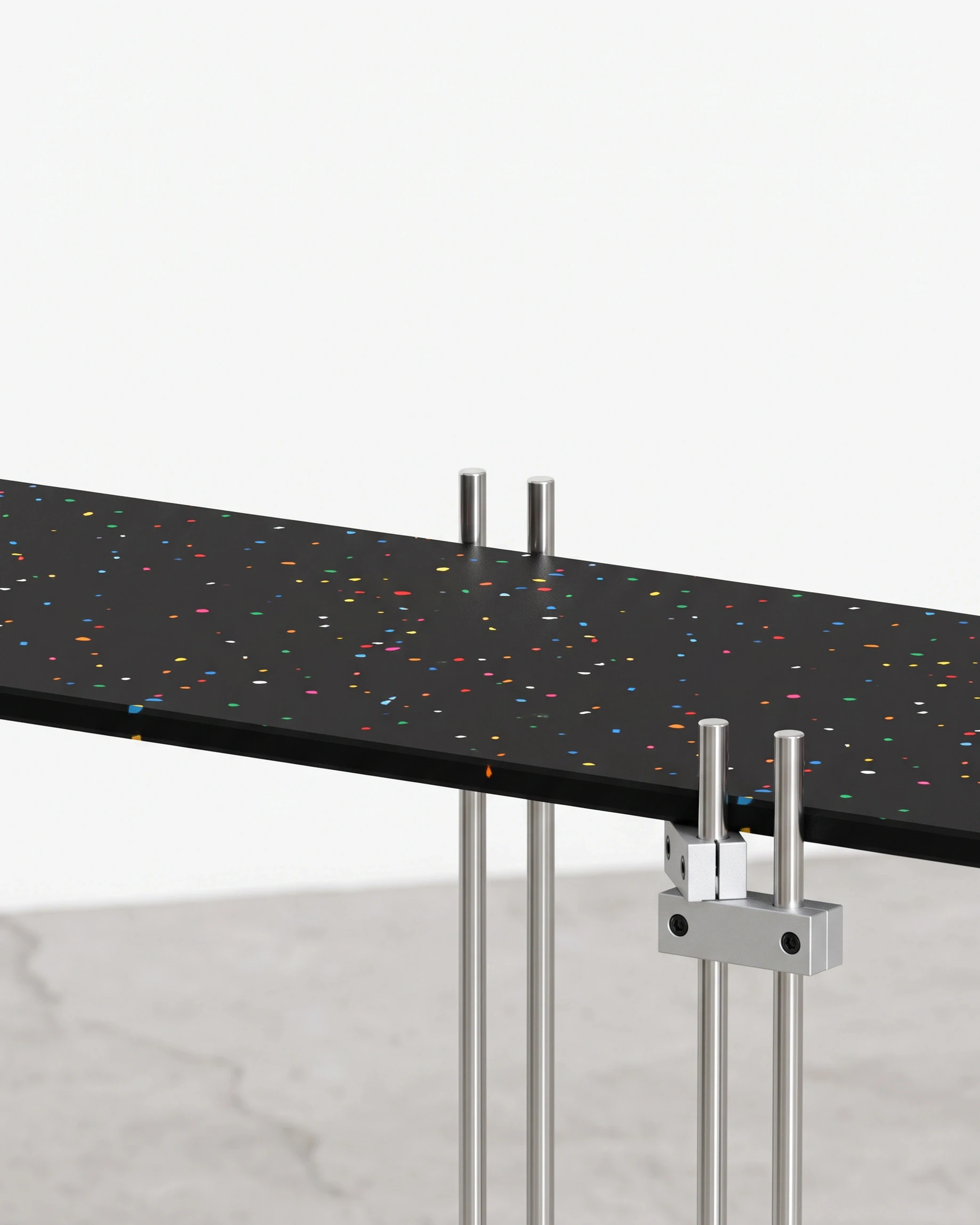 Doorman, tiered console 1200, black, colour flecks: joint close-up