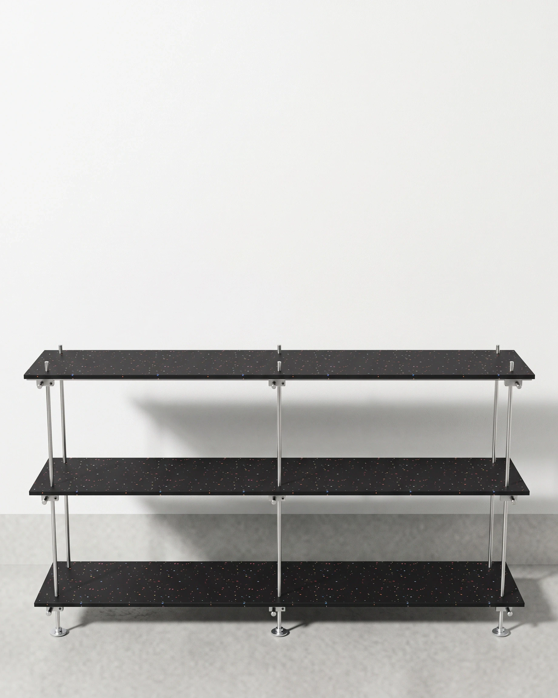 Gallerist, display unit 1500, black, colour flecks: front view