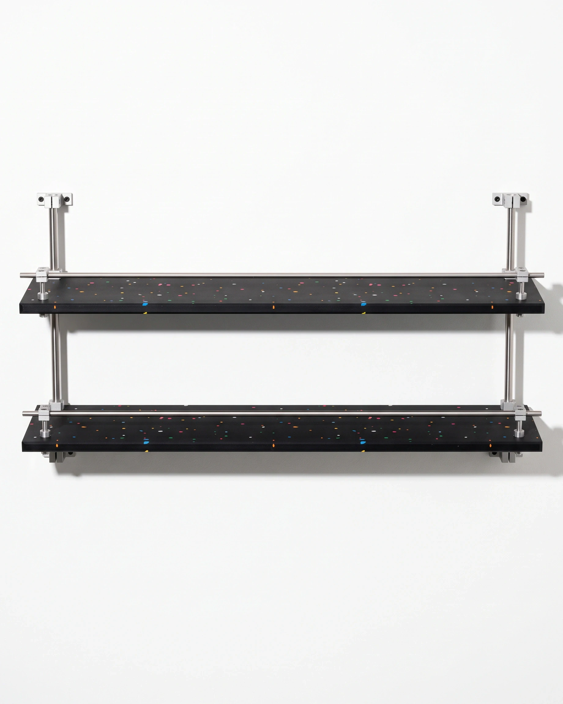 Bookseller, wall shelf, two tiers 60 × 20, black, colour flecks: front view
