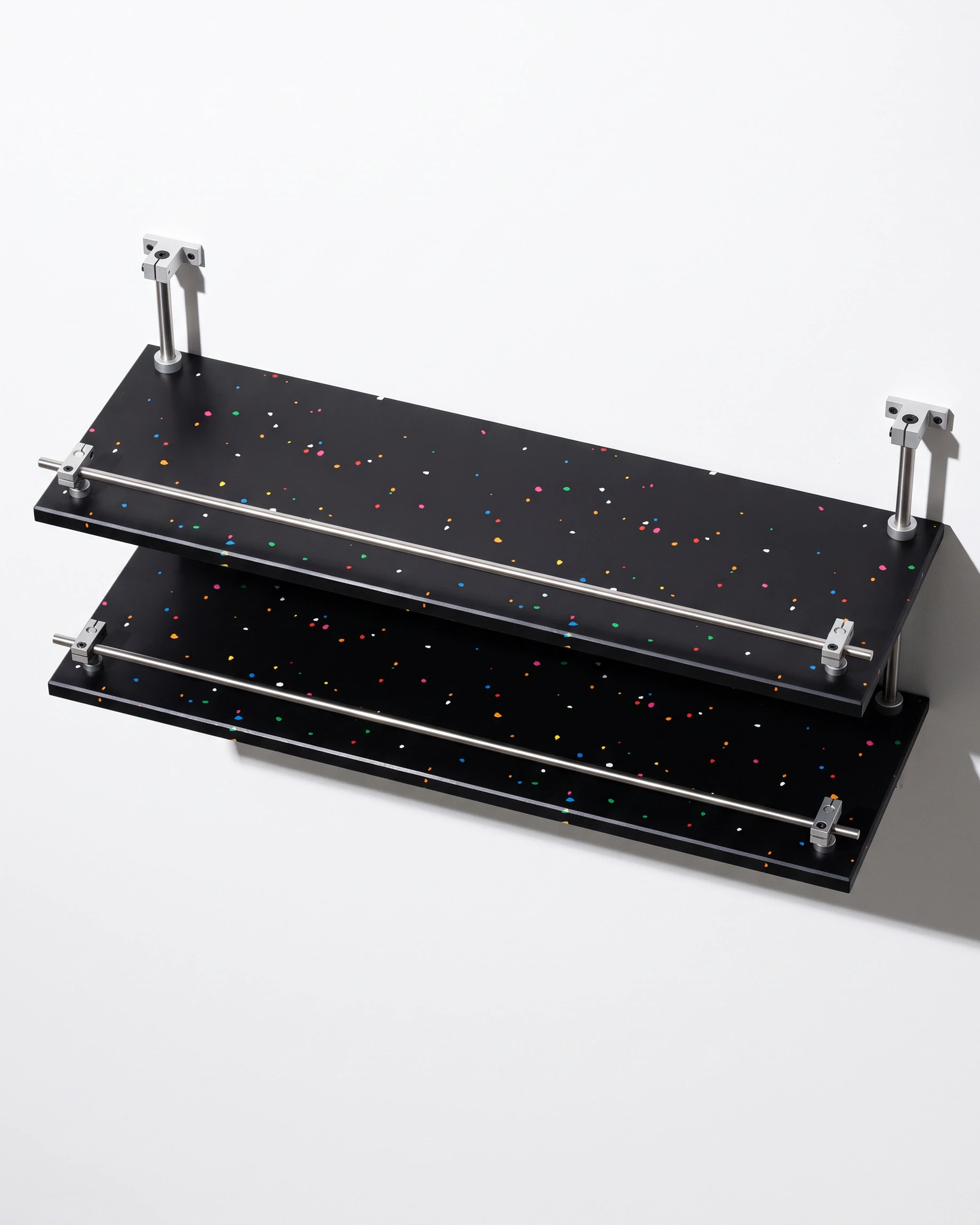 Bookseller, wall shelf, two tiers 60 × 20, black, colour flecks: top view