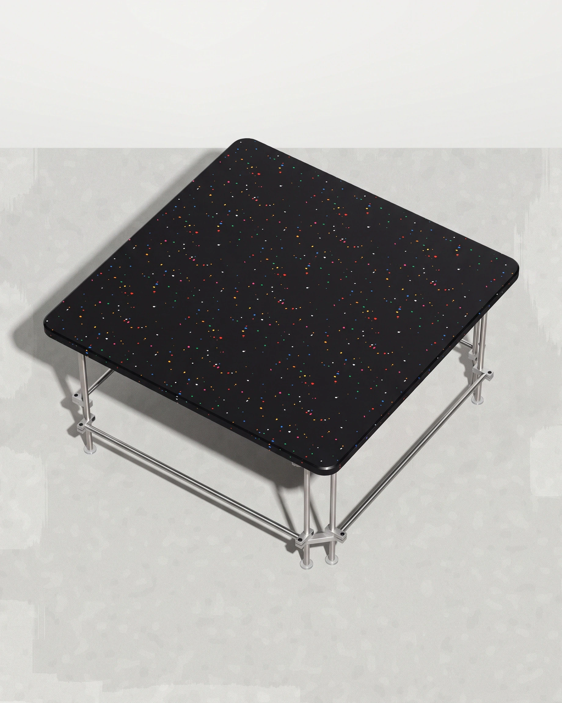 Chess Player, coffee table 80 × 80, black, colour flecks: top view